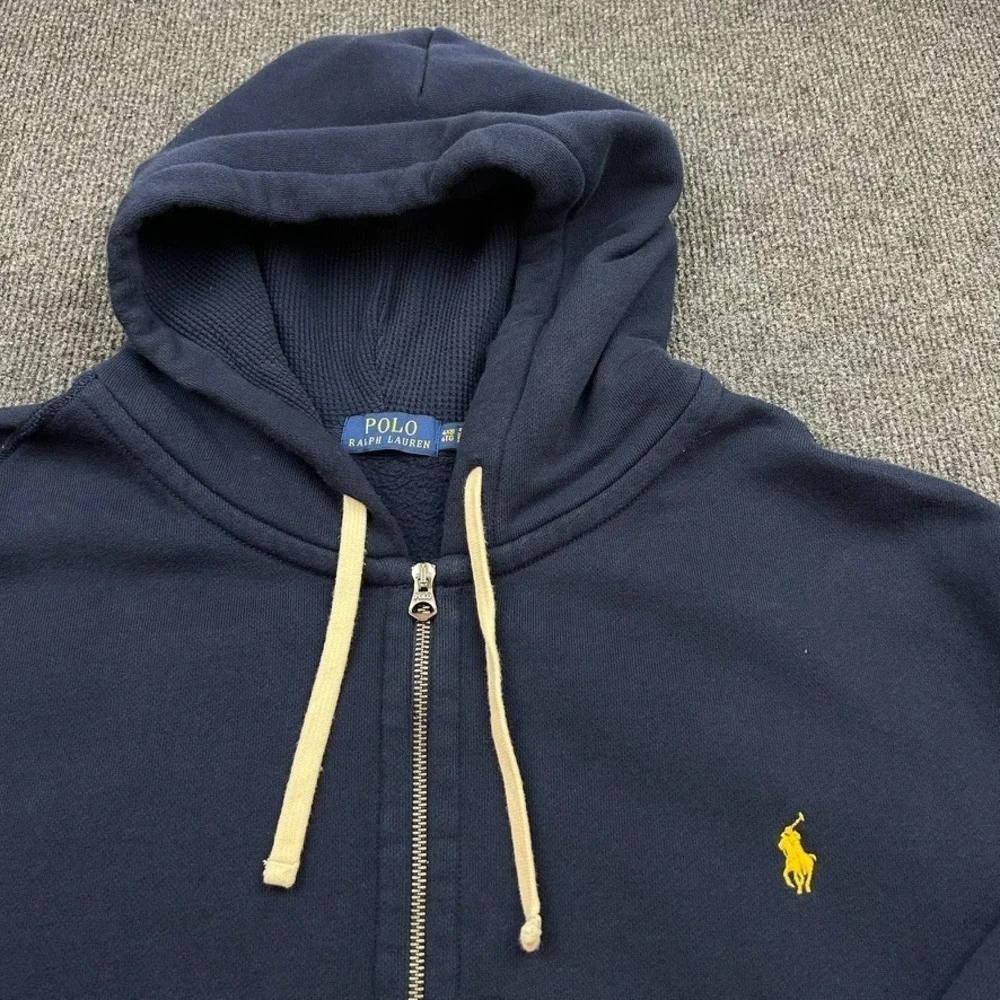 Polo Ralph Lauren Men's 4XB Full Zip Hoodie Sweater Blue Heavyweight Yellow Pony